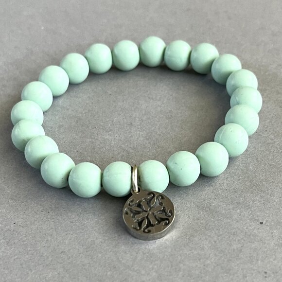 Rustic Cuff Soft Green Silicone Beaded Stretch Logo Bracelet - Picture 1 of 2